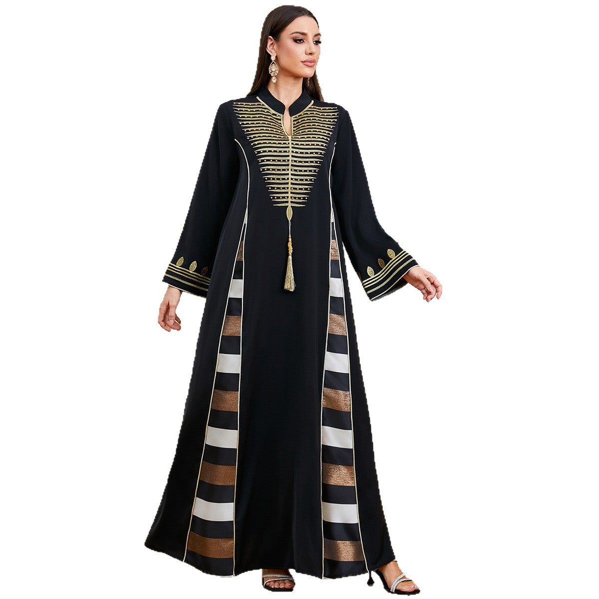 Beaded Embroidered Maxi Abaya Dress in Black