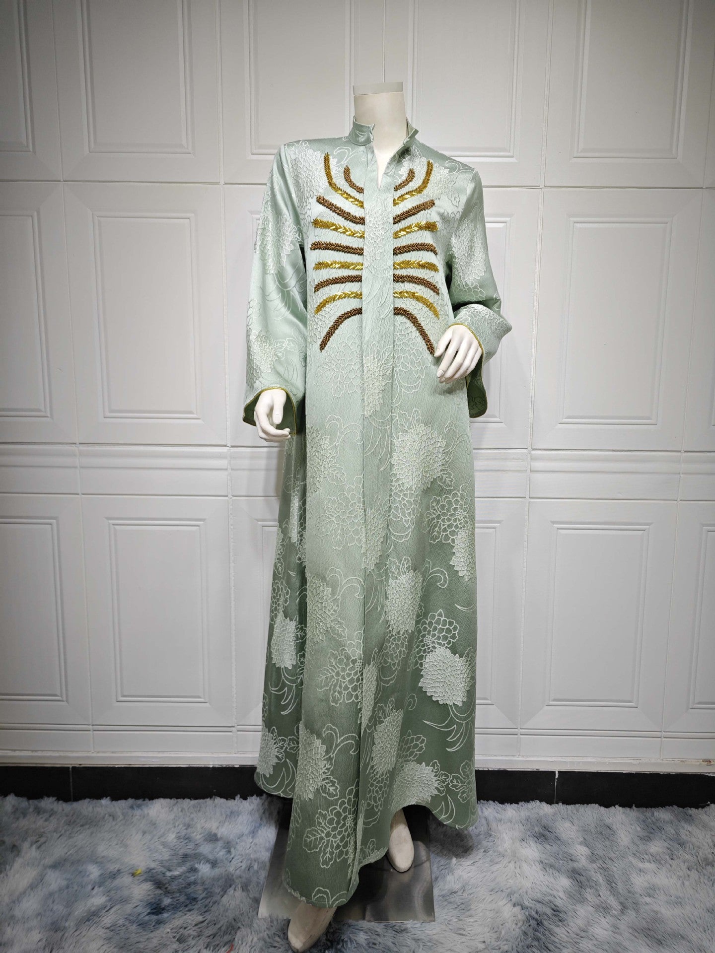 Women's V-neck Jacquard Beaded Dress