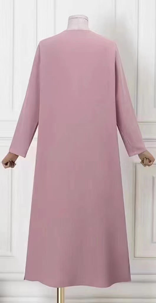 Women's Solid Color Shirt Dress Abaya with Pockets