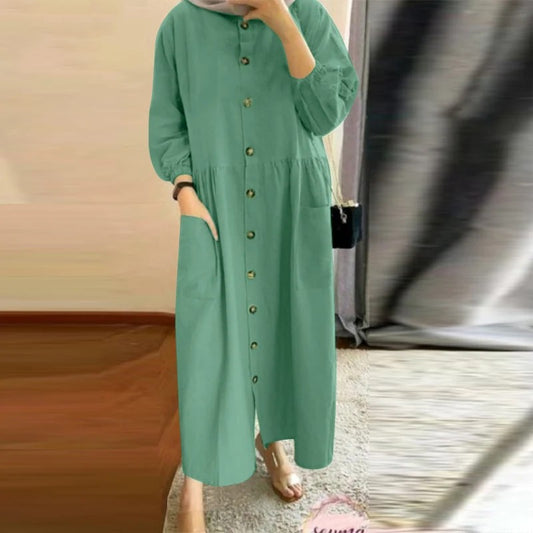 Women's Crewneck Puff Sleeve Loose Dress