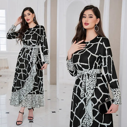 Women's Leopard Print Ruffle Patchwork Dress