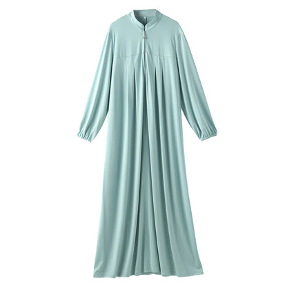 Stand Collar Maxi Dress with Pockets – Modest Long Sleeve Casual Abaya