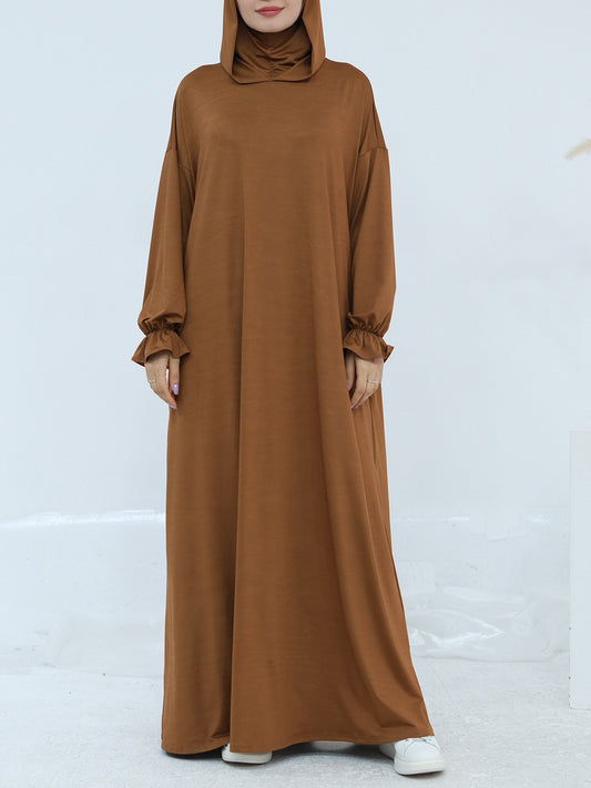 Women's Solid Color Hooded Casual Abaya