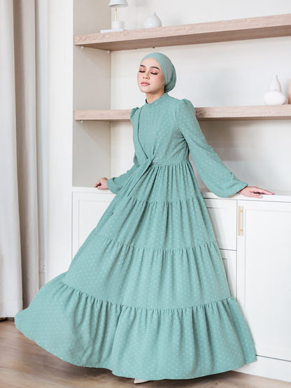 Ruffle Trim Maxi Dress with Lantern Sleeves