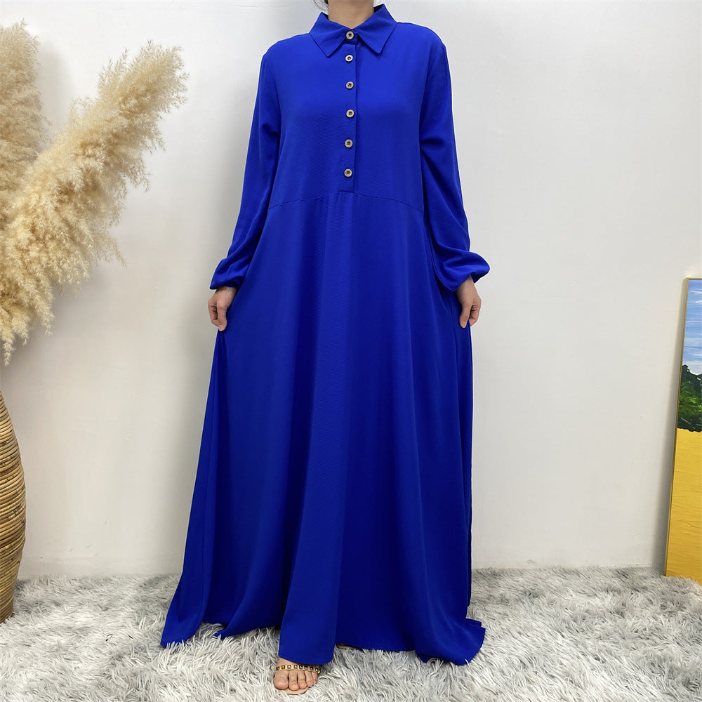 Plain Loose Buttoned Dress with Pockets