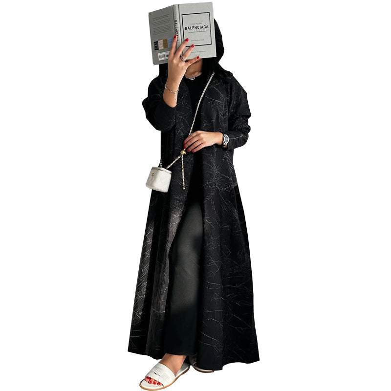Modest Jacquard Long Sleeve Abaya Coat – Muslim Women’s Summer Outerwear