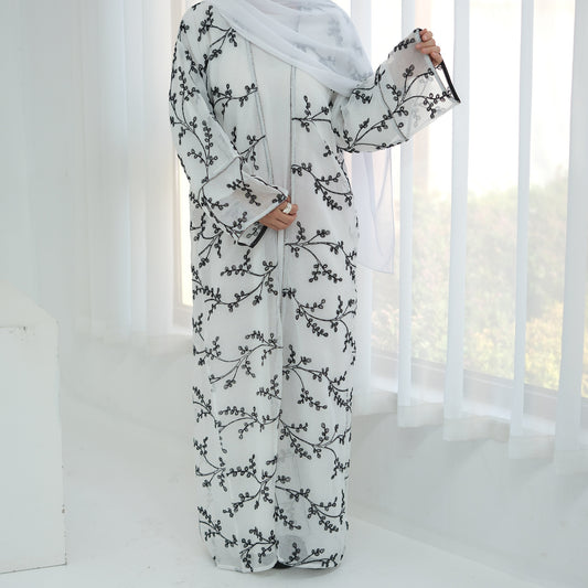 Full Embroidered Open Abaya with Inner Dress Elegant Modest Style