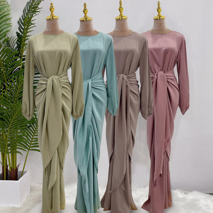 Plain Robe Dress Two Piece Sets