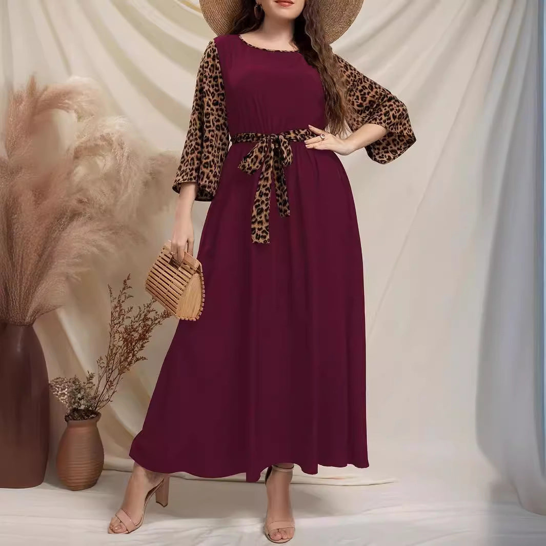 Women's Leopard-print Flared Sleeve Patchwork Dress