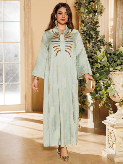 Women's V-neck Jacquard Beaded Dress