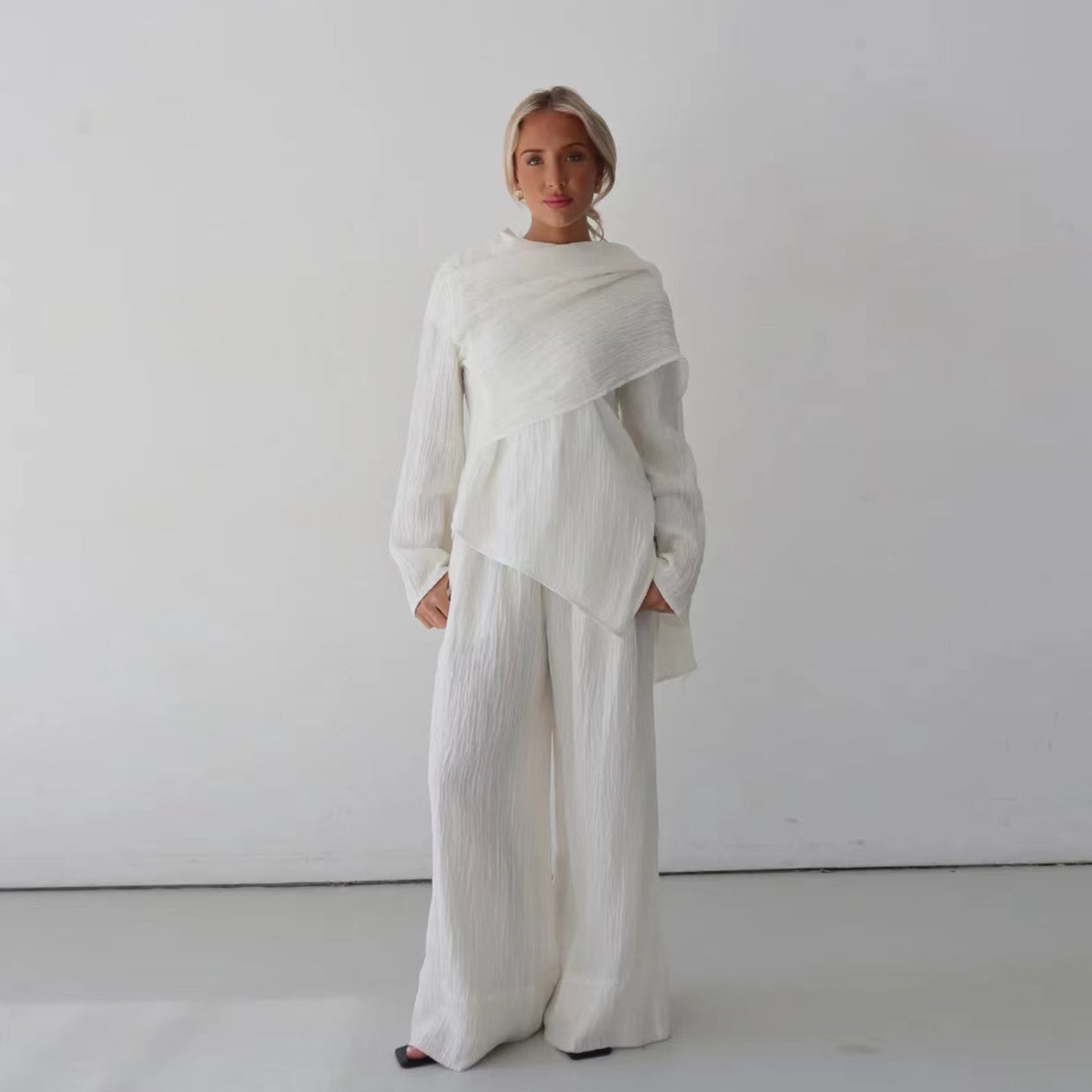 Buttoned Cardigan and Pants Two-piece Set