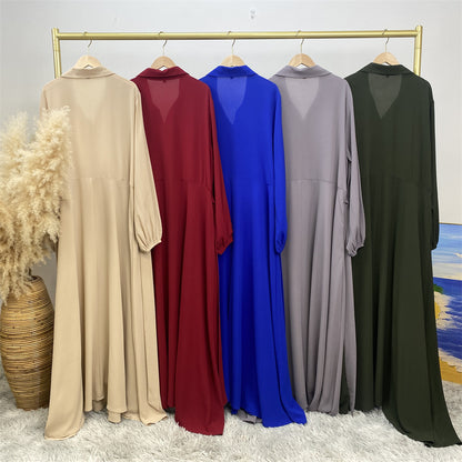 Plain Loose Buttoned Dress with Pockets