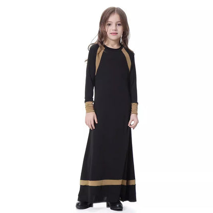 Girls Solid Color Long-sleeved Dress
