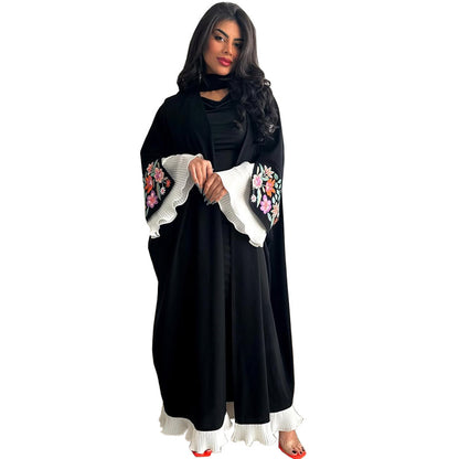 Embroidered Abaya with Pleated Hem and Floral Sleeve Detail