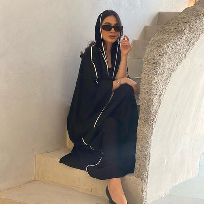 Striped Stitching Headscarf Cardigan Robe