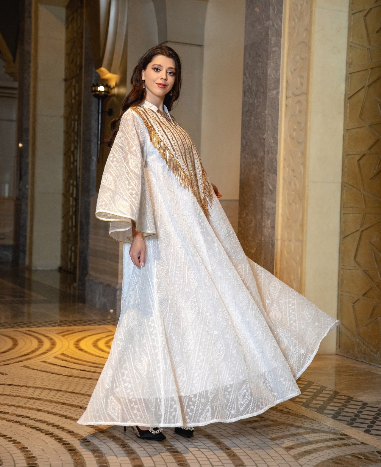 Women's Mesh Embroidered Sequin Jalabiya Dress