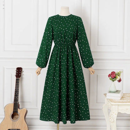 Women's Long-sleeved Crewneck Heart-print Dress