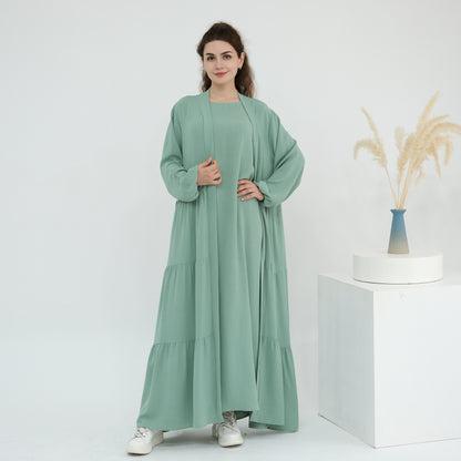 Solid Color Hijab-Friendly Modest Layered Two-Piece Set