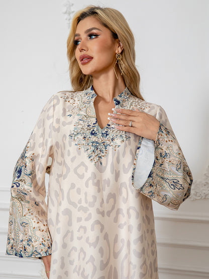 Muslim Polyester Crystal Studded Party Maxi Dress