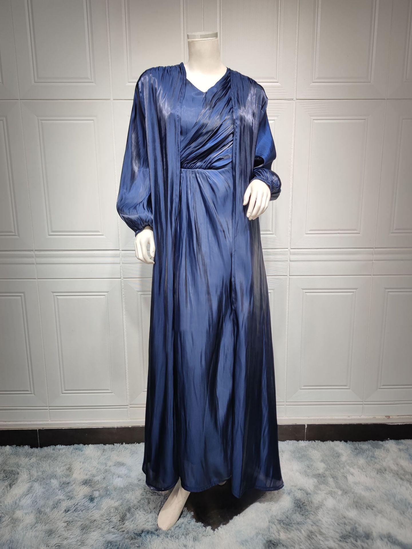 Women Plain Bright Silk Dress Two Piece Sets