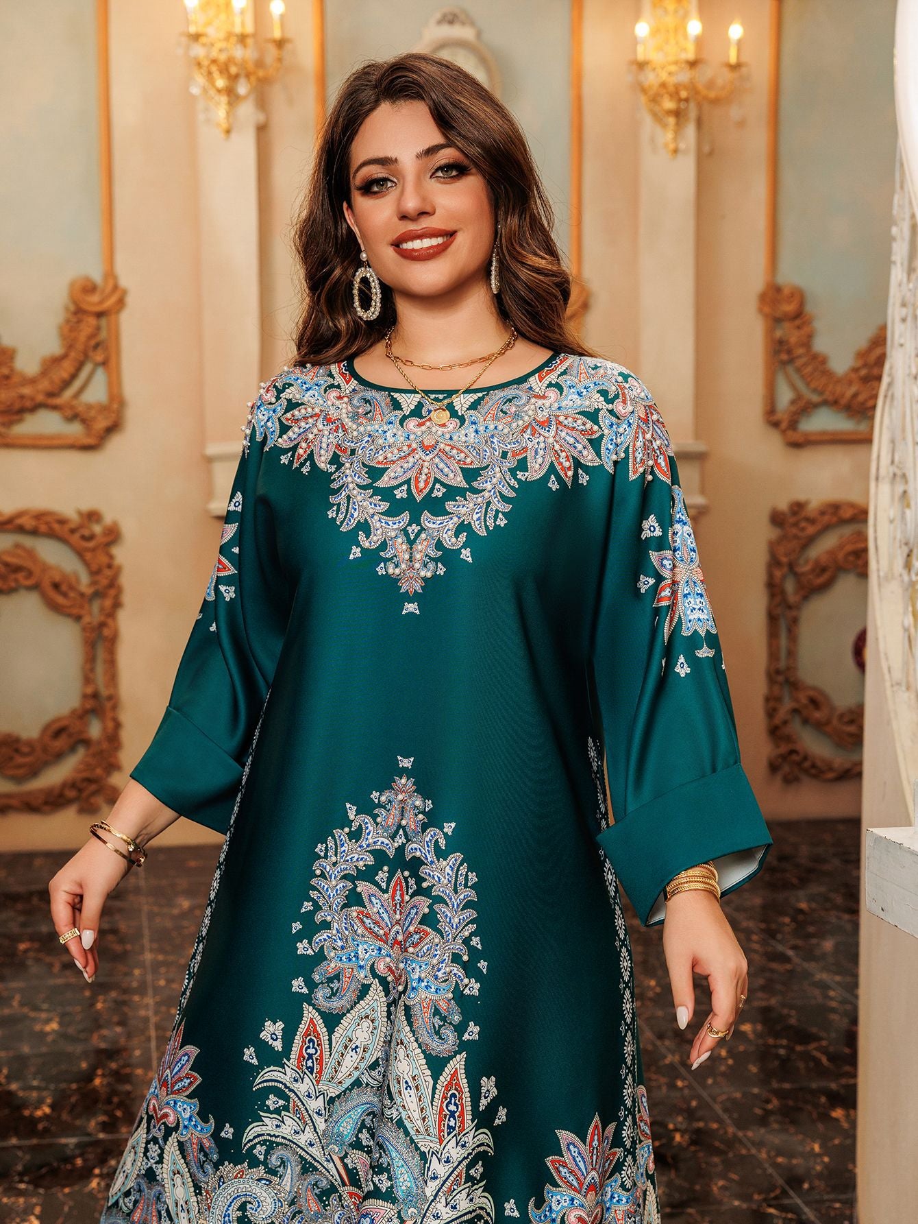 Women's Printed Flower Hot Diamond Dress