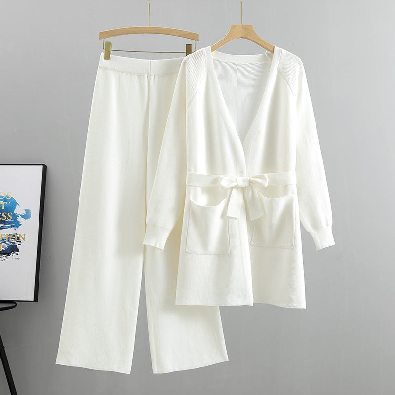 Women's Wide-Leg Pants Knitted Cardigan Two-Piece Set