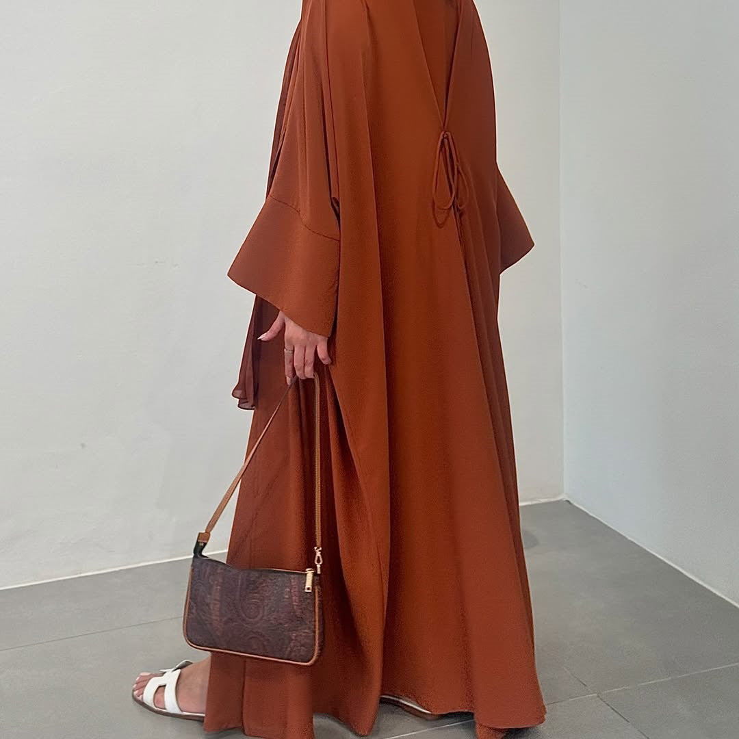 Women's Plain Robe Orange Open Abaya