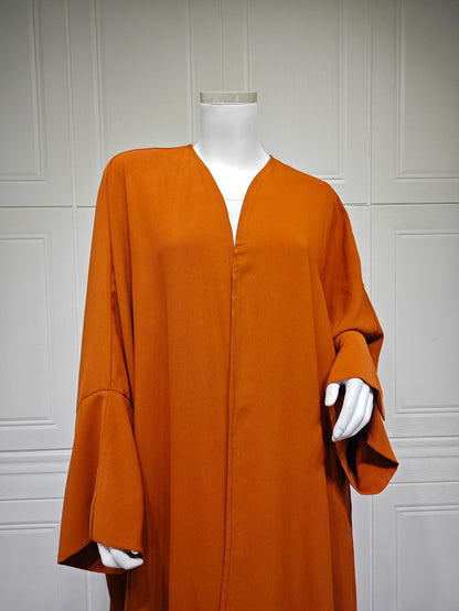 Women's Plain Robe Orange Open Abaya