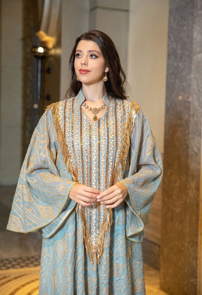 Women's Mesh Embroidered Sequin Jalabiya Dress