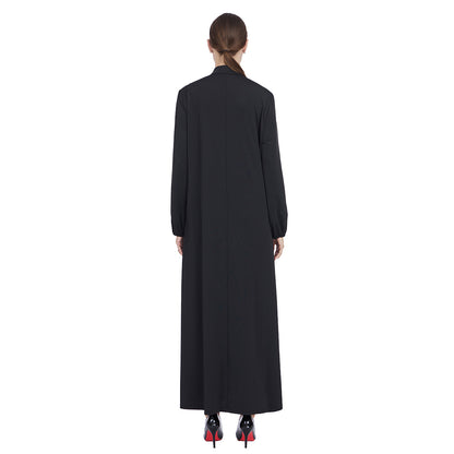 Stand Collar Maxi Dress with Pockets – Modest Long Sleeve Casual Abaya