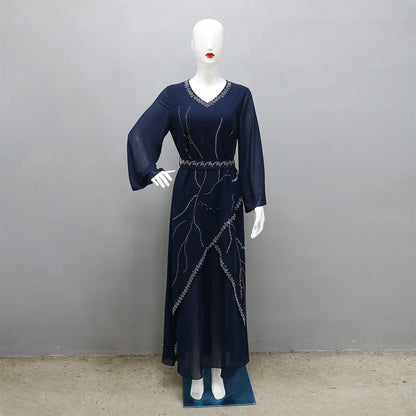 Women's Hot Diamond Chiffon Dress with Belt