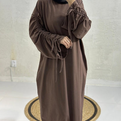 Cuff Drawstring Middle East Modest Maxi Robe Abaya