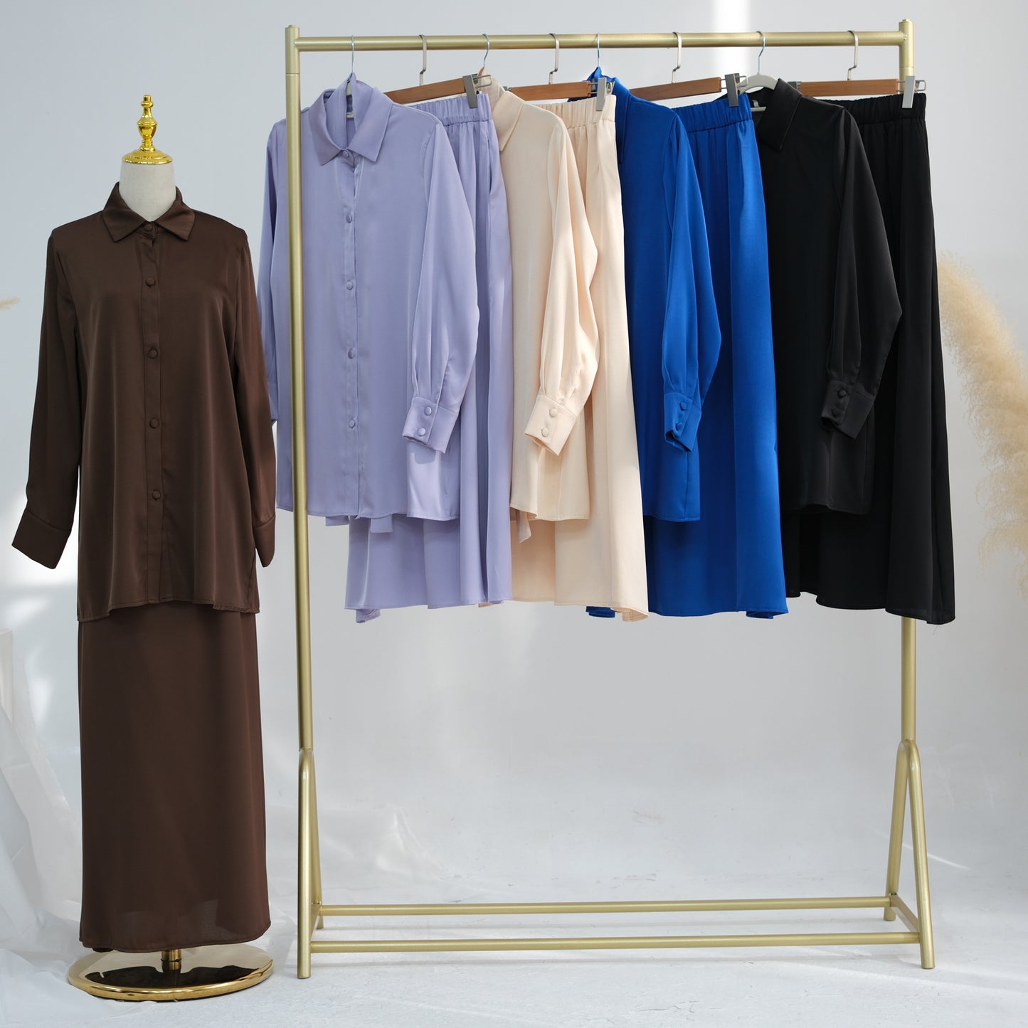 Women's Solid Color Lace-up Top Skirt Set
