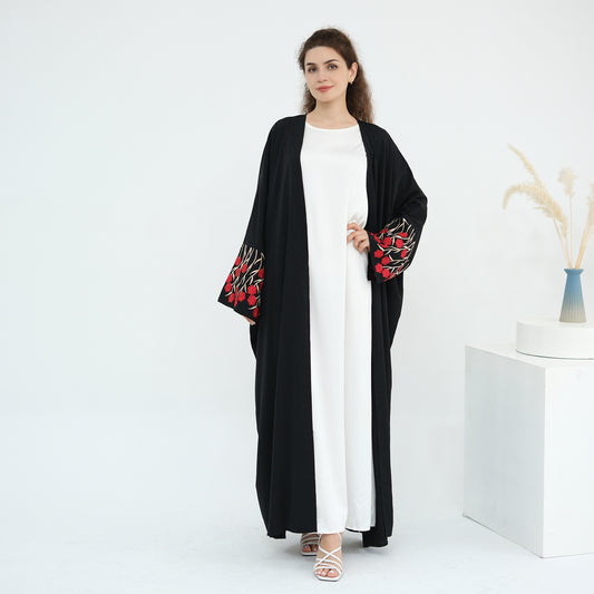 Women's Dubai Floral Embroidered Elegant Open Abaya Robe