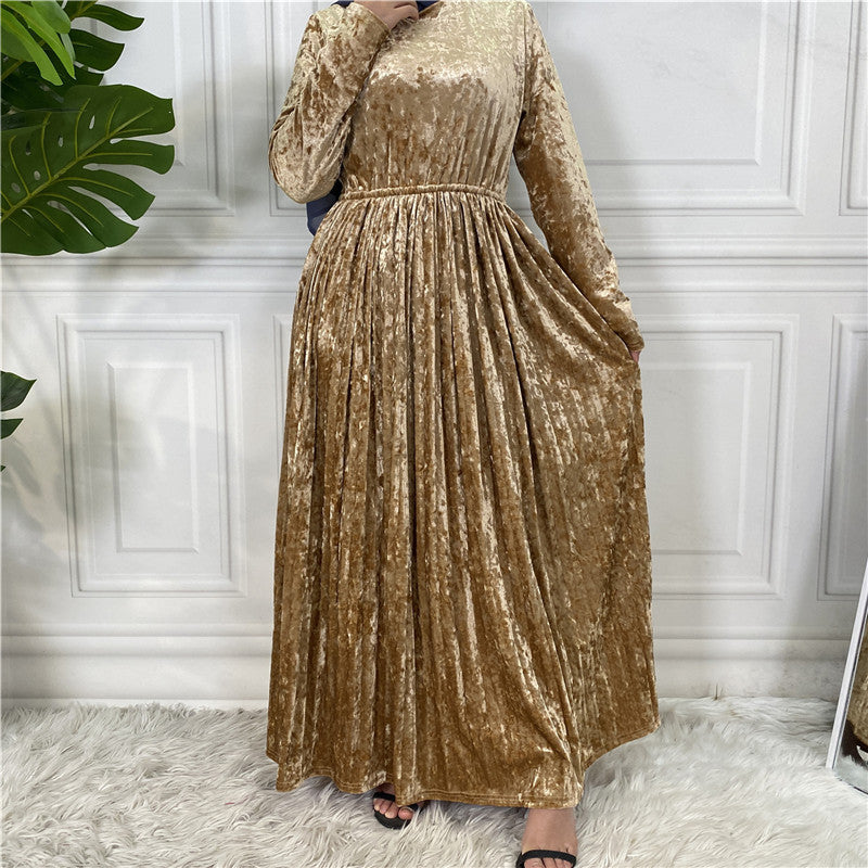 Women's Gold Velvet Dress