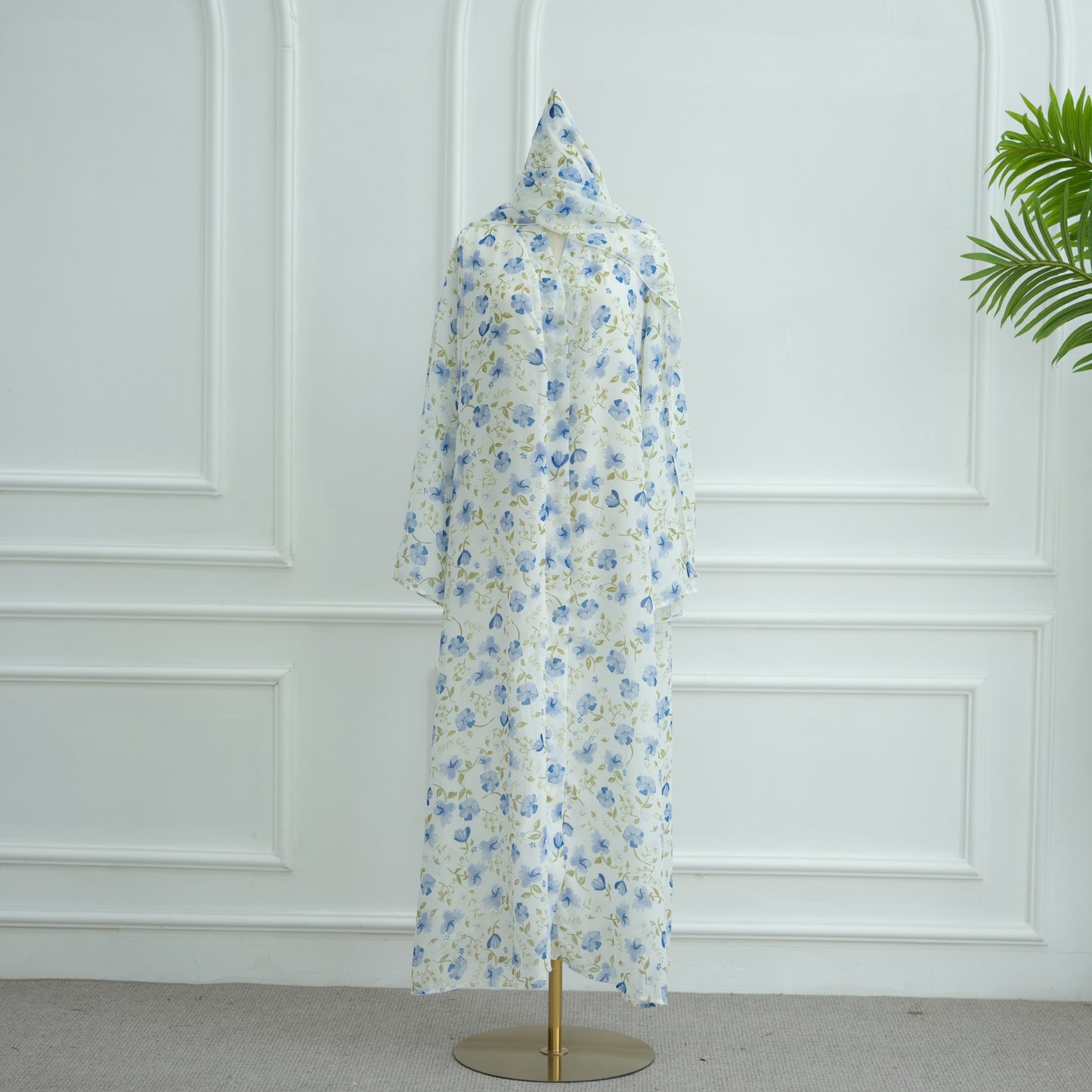 Printed Hijab Set with Double Layer Chiffon Open Cardigan