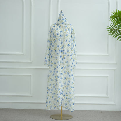 Printed Hijab Set with Double Layer Chiffon Open Cardigan