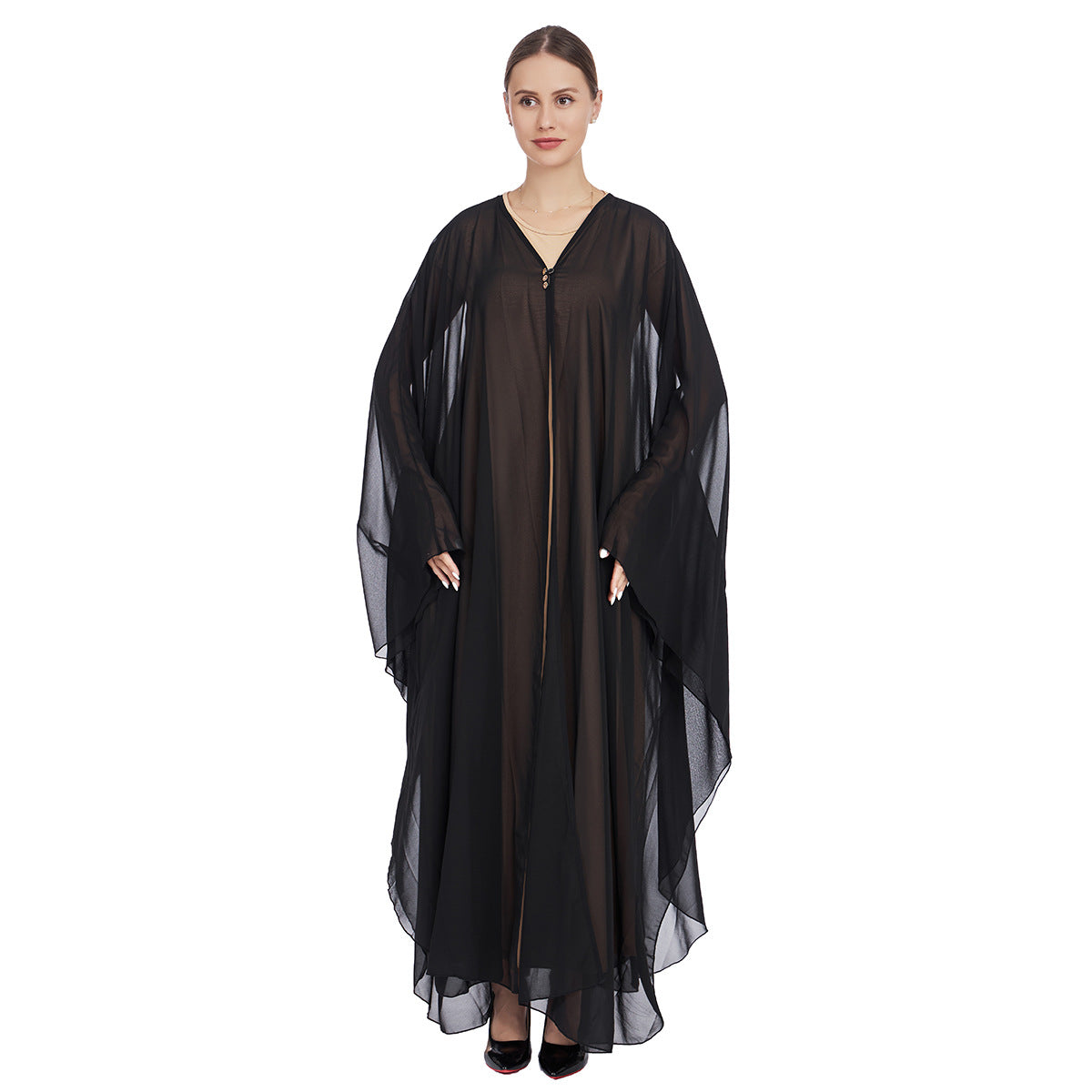 Chiffon Cape and Knitted Inner Long Dress Two-Piece Set