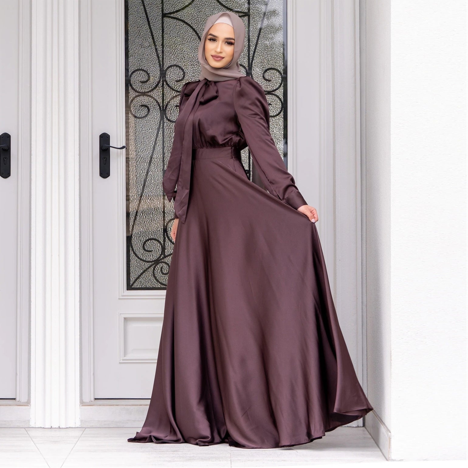 modest silk dresses Women's Modest Stylish Big Satin Dress – Abayaya
