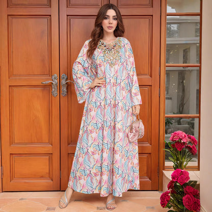 Women's Sequin-embroidered V-neck Flared Sleeve Dress