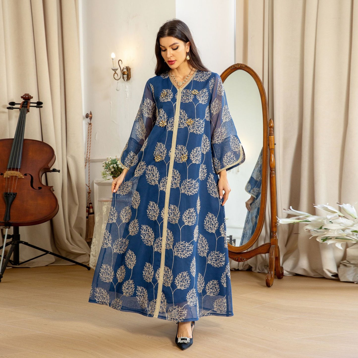 Women's Gauze Embroidered Jalabiya Dress