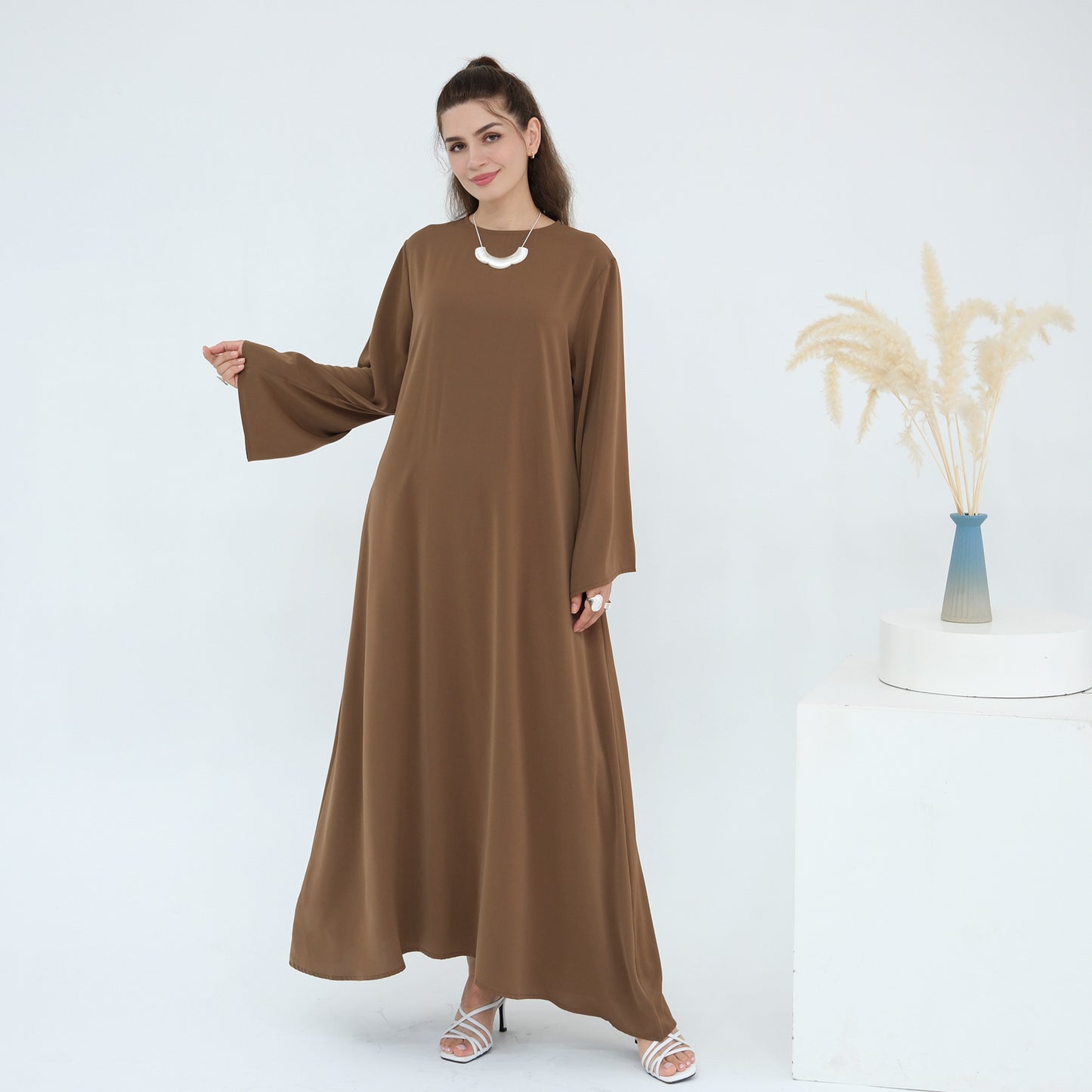 Premium Nida Fabric Modest Maxi Dress with Flared Silhouette