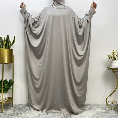 Solid Color Fashion Bat Sleeve Abaya Dress