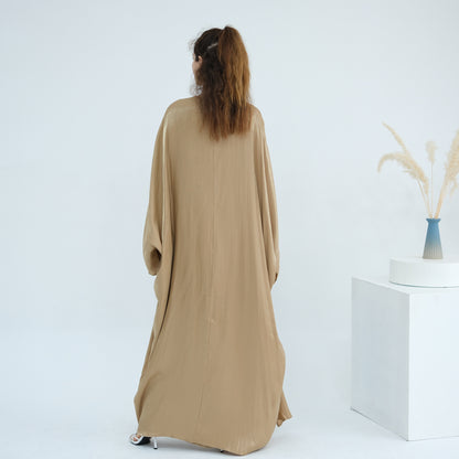 Elegant Solid Color Two Piece Abaya Set with Inner Dress