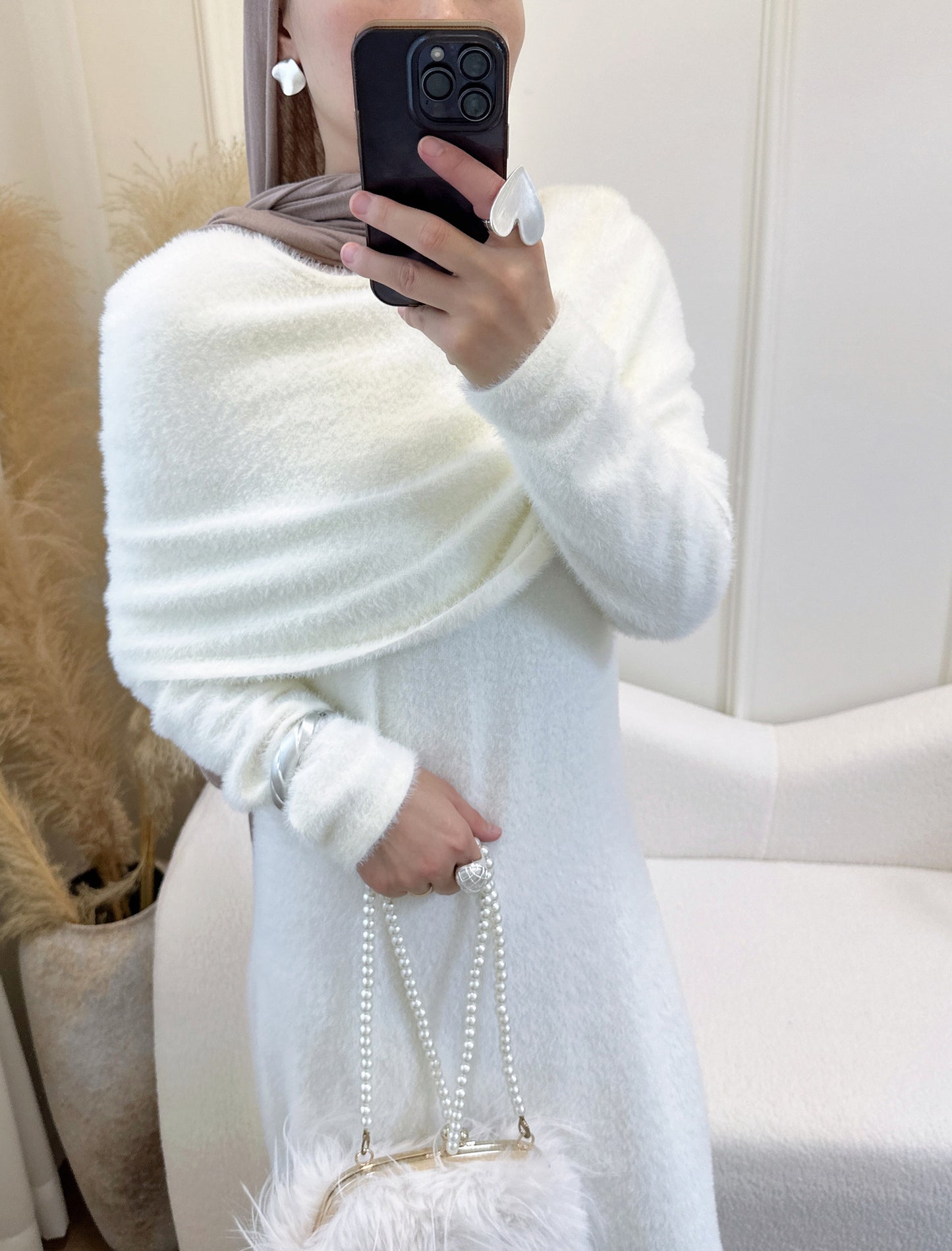 Cozy Knit Two Piece Sweater Dress with Shawl Elegant Winter Set