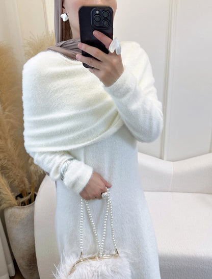 Cozy Knit Two Piece Sweater Dress with Shawl Elegant Winter Set