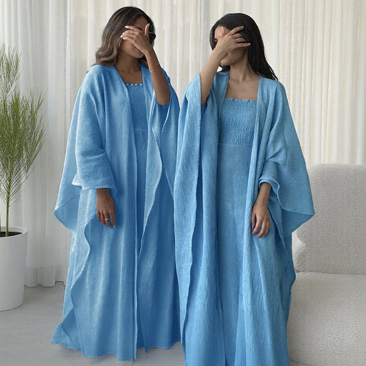 Two-Piece Abaya Cardigan and Slip Maxi Dress Set