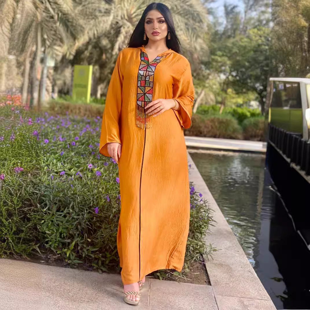 Women's Diamond-set Fringed Hooded Gown Dress