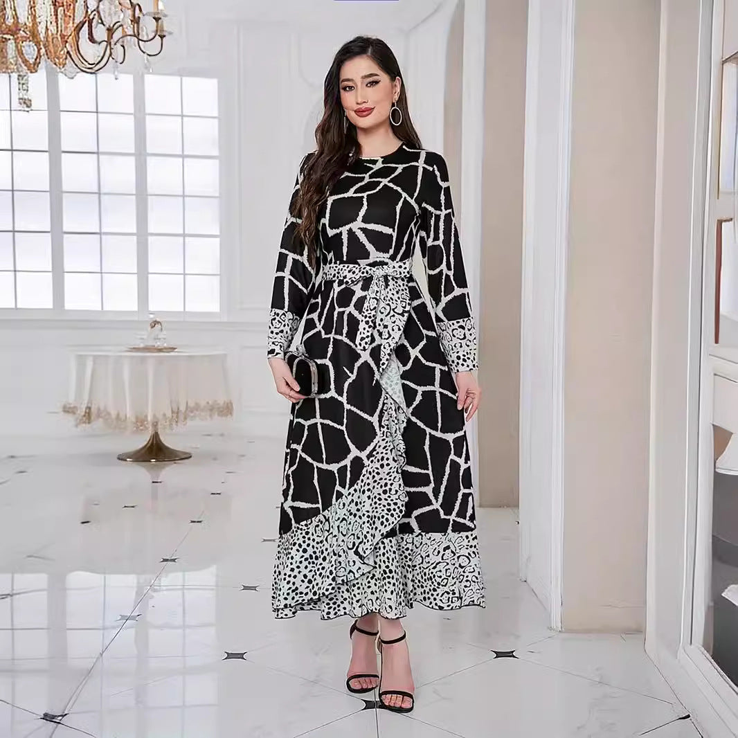 Women's Leopard Print Ruffle Patchwork Dress