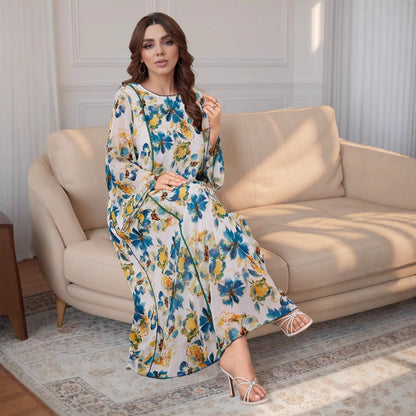 Women's Beaded Chiffon Print Dress